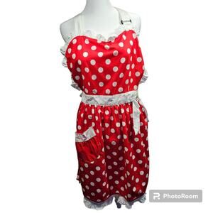 Disney Parks Minnie Mouse Red and White Polka Dot Apron